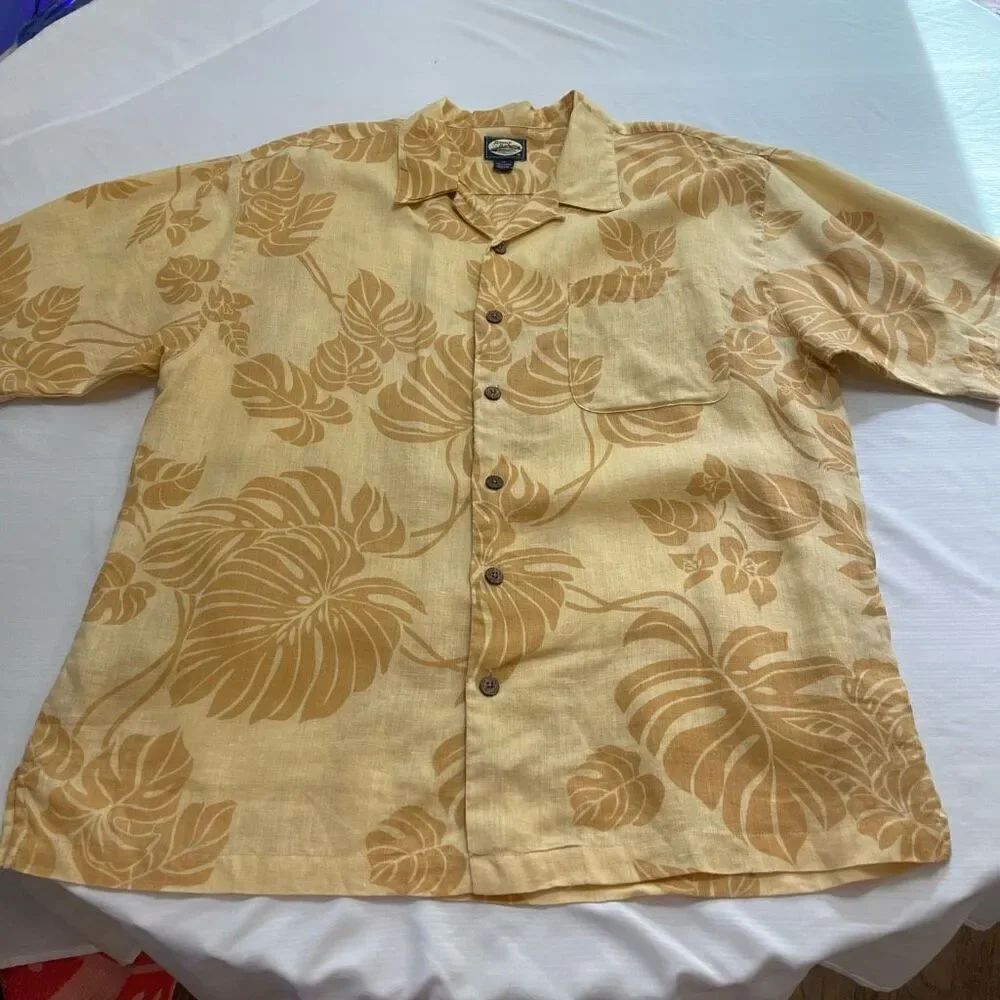 Tommy Bahama Orange Palm Linen Shirt Size XL